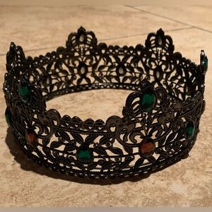 Gothic Black King Crown With Rhinestones Costume Accessory
